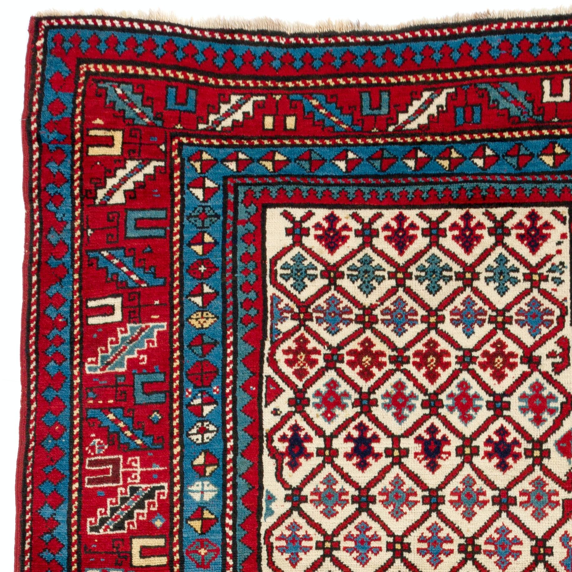 4x7 Fuß antiker kaukasischer Kazak-Teppich, ausgezeichneter Zustand, Ful Pile, Original (Kasachisch) im Angebot