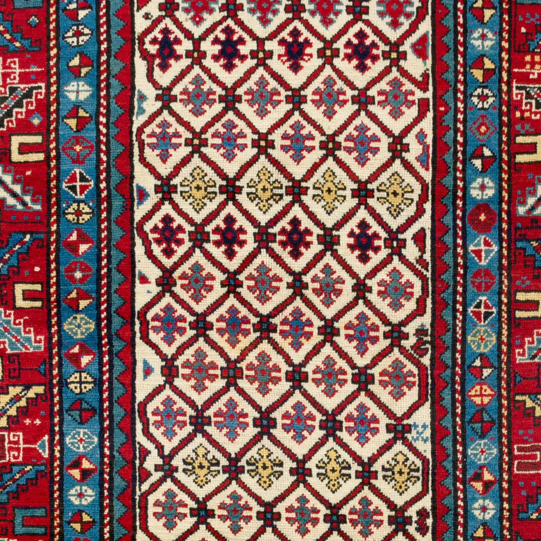 4x7 Fuß antiker kaukasischer Kazak-Teppich, ausgezeichneter Zustand, Ful Pile, Original (Kaukasisch) im Angebot