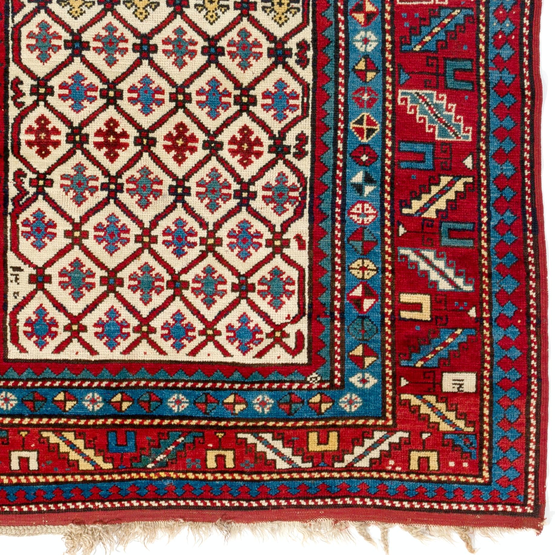 4x7 Fuß antiker kaukasischer Kazak-Teppich, ausgezeichneter Zustand, Ful Pile, Original (Handgeknüpft) im Angebot