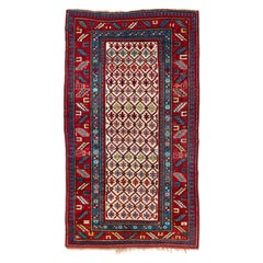 Tappeto antico caucasico kazako 4x7 ft, ottime condizioni, palo pieno, tutto originale
