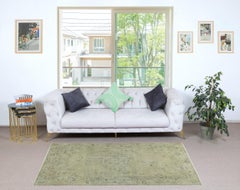 4x7 Ft Art Deco Design Vintage Handgefertigter Vintage-Teppich mit niedrigem Flor in Hellgrüner Farbe