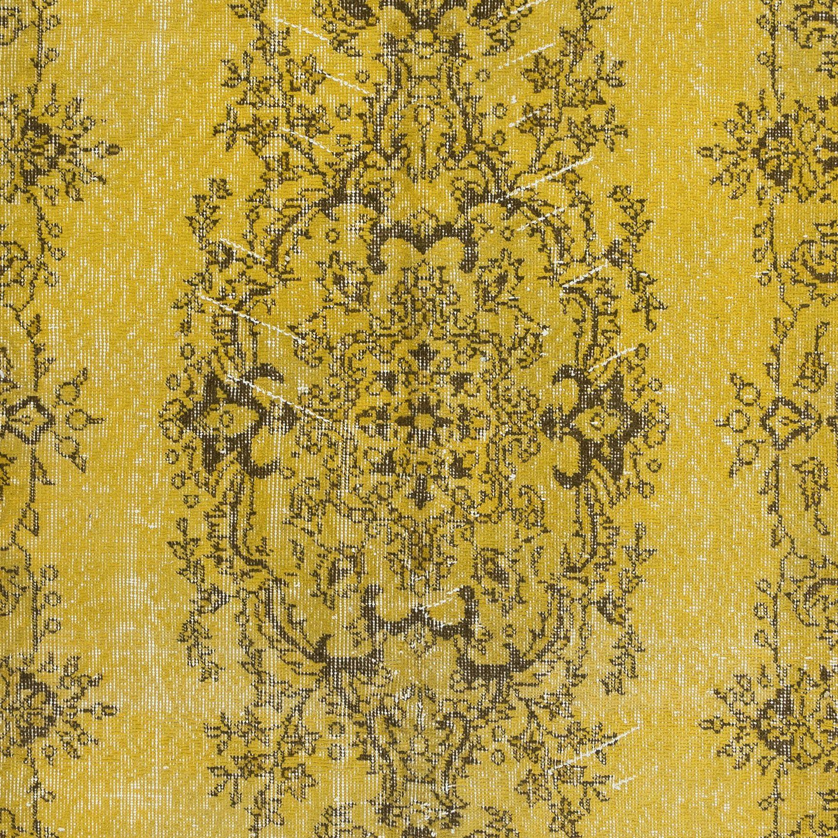 Modern 4x7 Ft Authentic Handmade Turkish Rug Over-Dyed in Yellow, Vintage Carpet For Sale