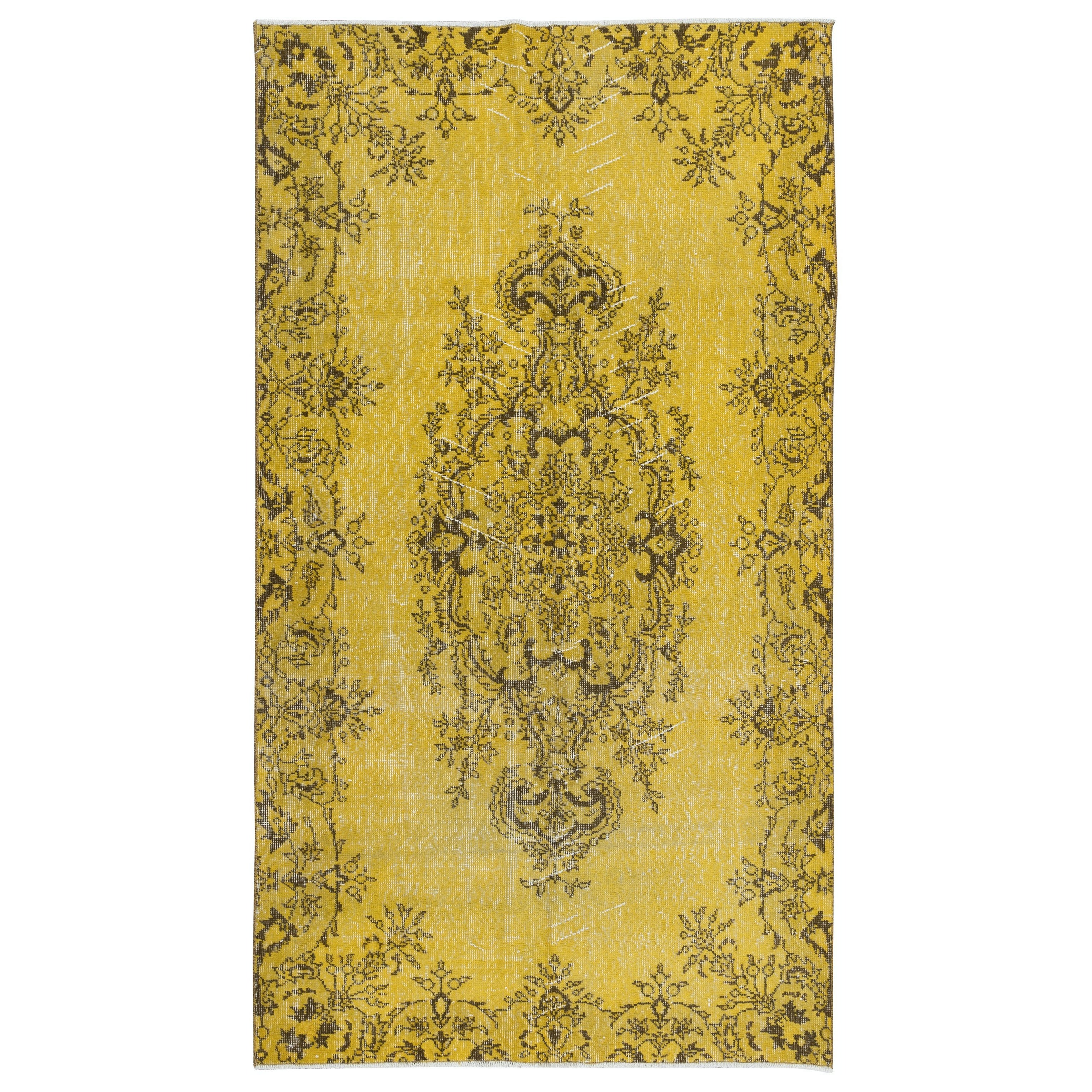 4x7 Ft Authentic Handmade Turkish Rug Over-Dyed in Gelb, Vintage Carpet