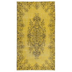 4x7 Ft Authentic Handmade Turkish Rug Over-Dyed in Gelb, Vintage Carpet