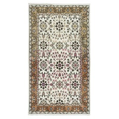 4x7 Ft Authentic Handmade Vintage Turkish Wool Accent Rug with Colorful Flowers
