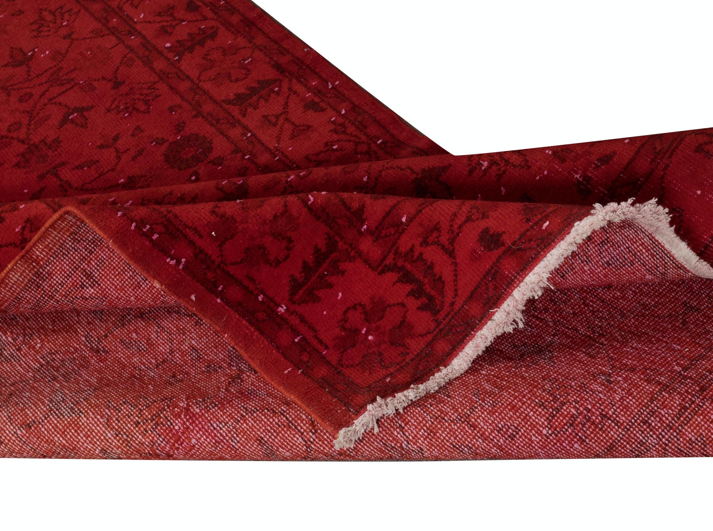 4x7 Ft Decorative Modern Handgeknüpft Wolle Floral Türkisch Akzent Teppich in Rot Farbe (Moderne) im Angebot