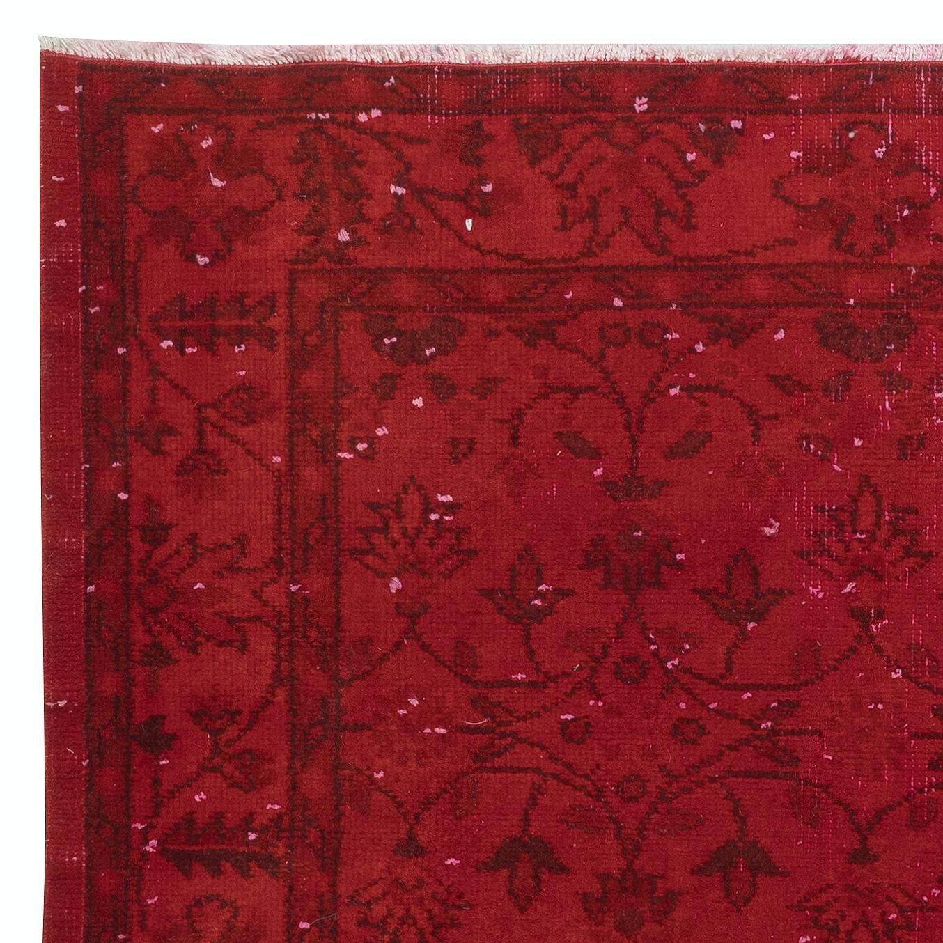 4x7 Ft Decorative Modern Handgeknüpft Wolle Floral Türkisch Akzent Teppich in Rot Farbe im Zustand „Gut“ im Angebot in Spring Valley, NY