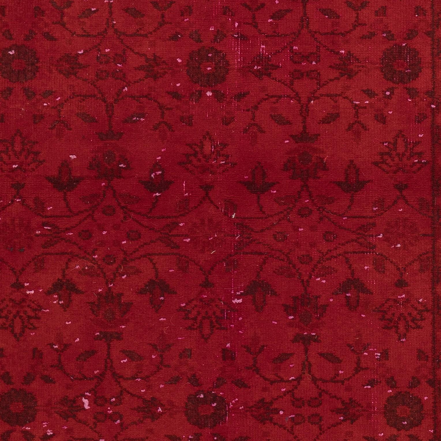 4x7 Ft Decorative Modern Handgeknüpft Wolle Floral Türkisch Akzent Teppich in Rot Farbe (Mitte des 20. Jahrhunderts) im Angebot