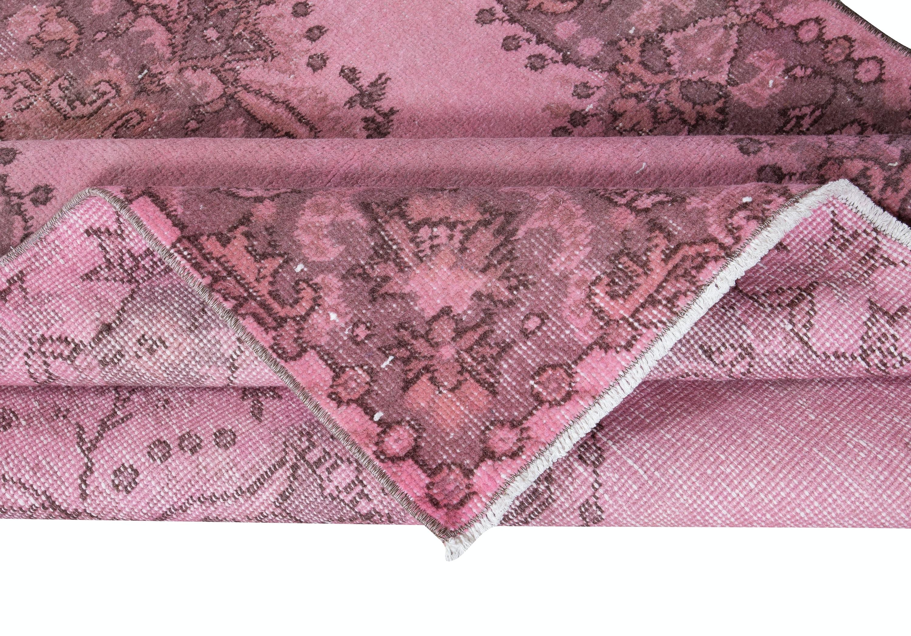 Alfombra decorativa rosa para interiores modernos, 4x7 pies, anudada a mano en Turquía Moderno en venta