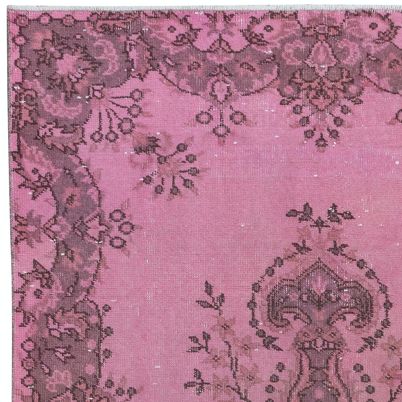 Alfombra decorativa rosa para interiores modernos, 4x7 pies, anudada a mano en Turquía Turco en venta