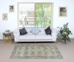 4x7 Ft Decorative Vintage Handmade Beige Turkish Accent Rug with Floral Design
