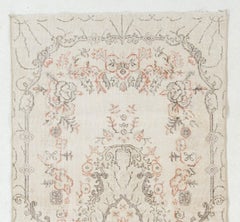 4x7 Ft Vintage Handmade Oushak Rug in Neutral Color. Floral French Garden Design