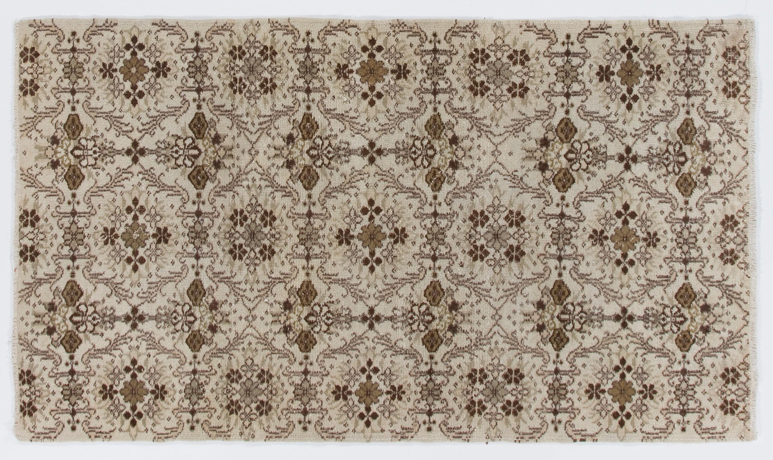 Hand-Knotted 4x7 ft Floral Pattern 1960's Handmade Accent Rug from Central Anatolian For Sale
