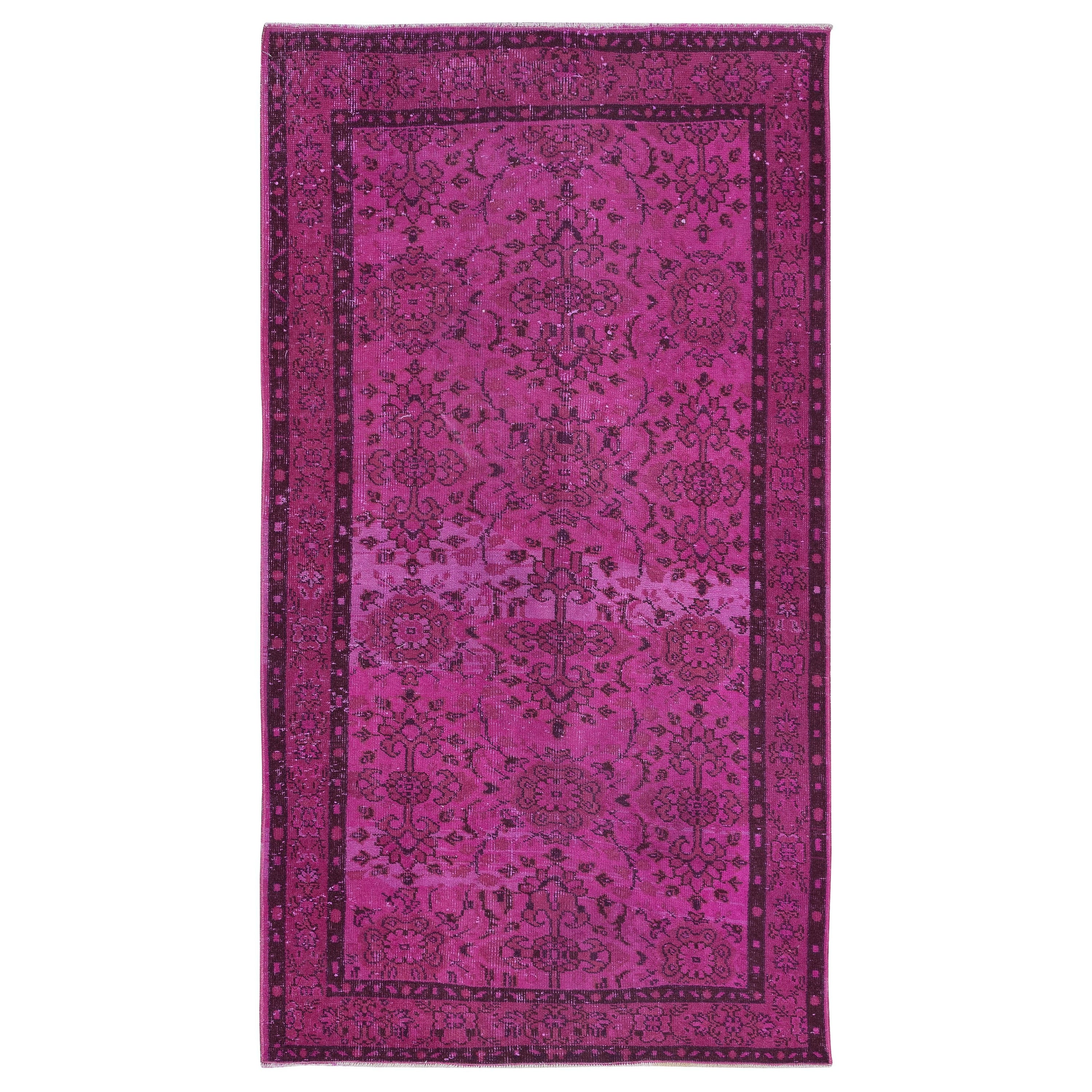 Tappeto rosa a motivi floreali 4x7 Ft per interni moderni, annodato a mano in Turchia in vendita
