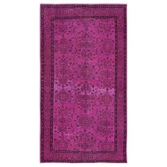 Tappeto rosa a motivi floreali 4x7 Ft per interni moderni, annodato a mano in Turchia