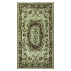 4x7 Ft Hand-Knotted Baroque Style Turkish Wool Area Rug Redyed in Green Color