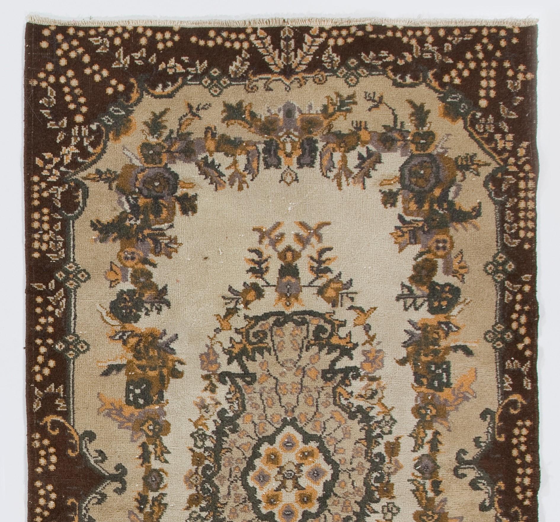 A vintage Turkish accent rug. Finely hand-knotted with even medium wool pile on wool foundation. Very good condition. Sturdy and as clean as a brand new rug (deep washed professionally). Measures: 4x7 ft.