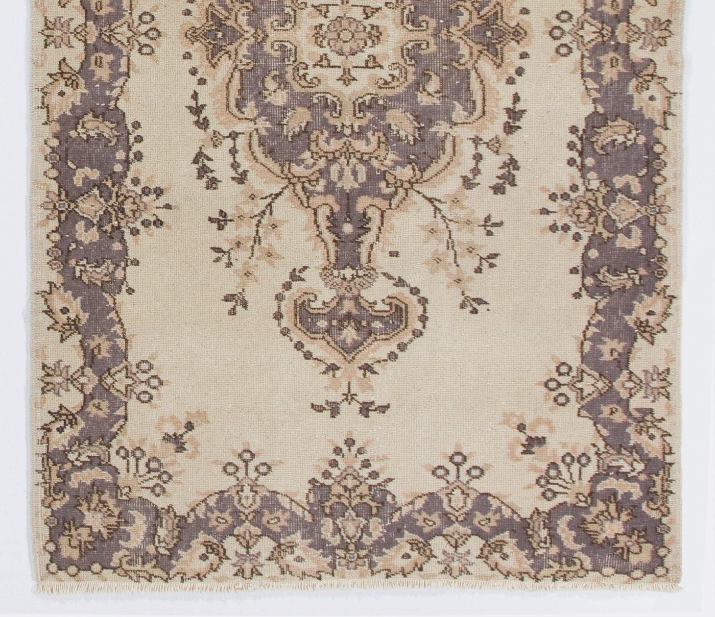 Turkish 4x7 Ft Hand-Knotted Vintage Anatolian Oushak Accent Rug in Neutral Colors For Sale