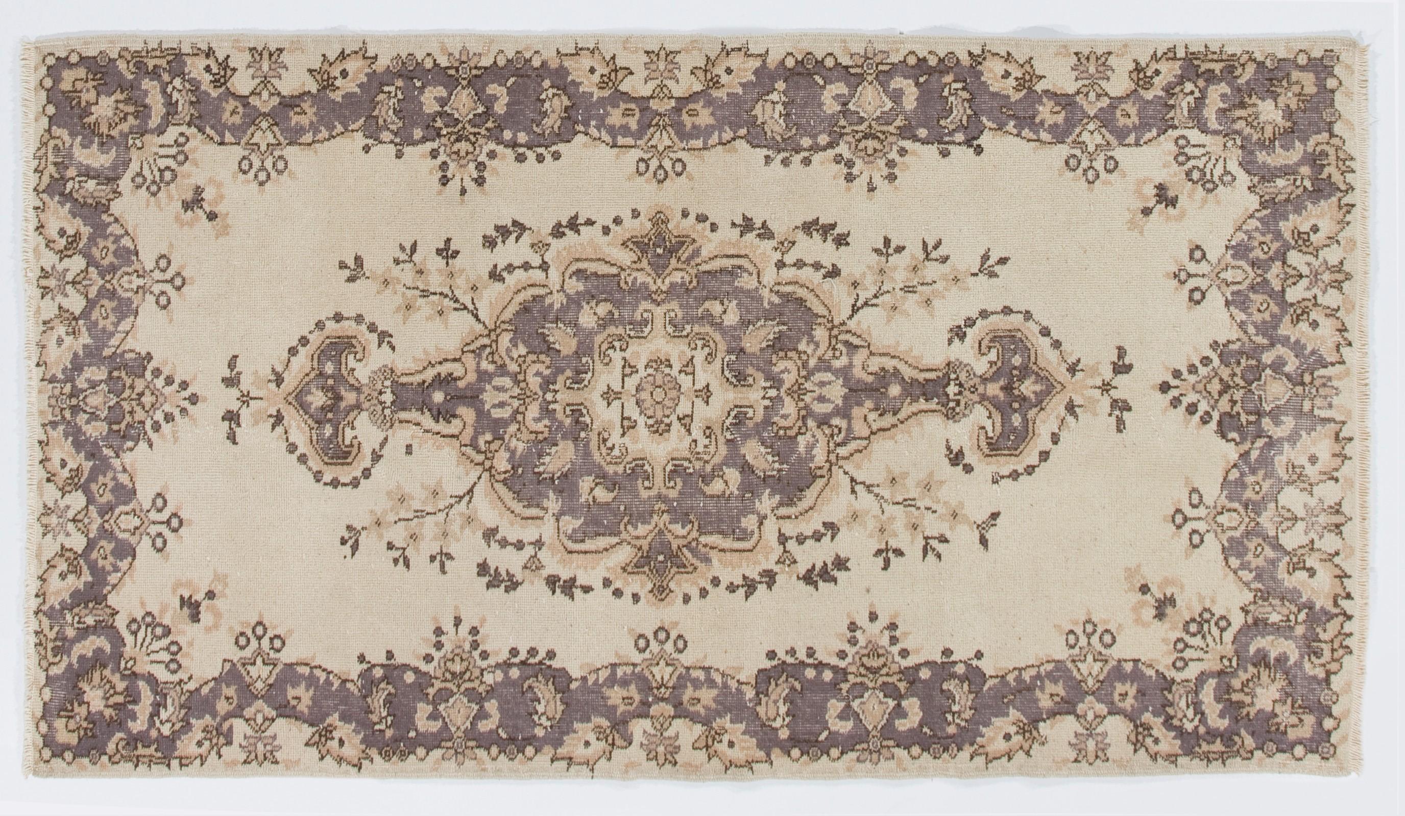 20th Century 4x7 Ft Hand-Knotted Vintage Anatolian Oushak Accent Rug in Neutral Colors For Sale