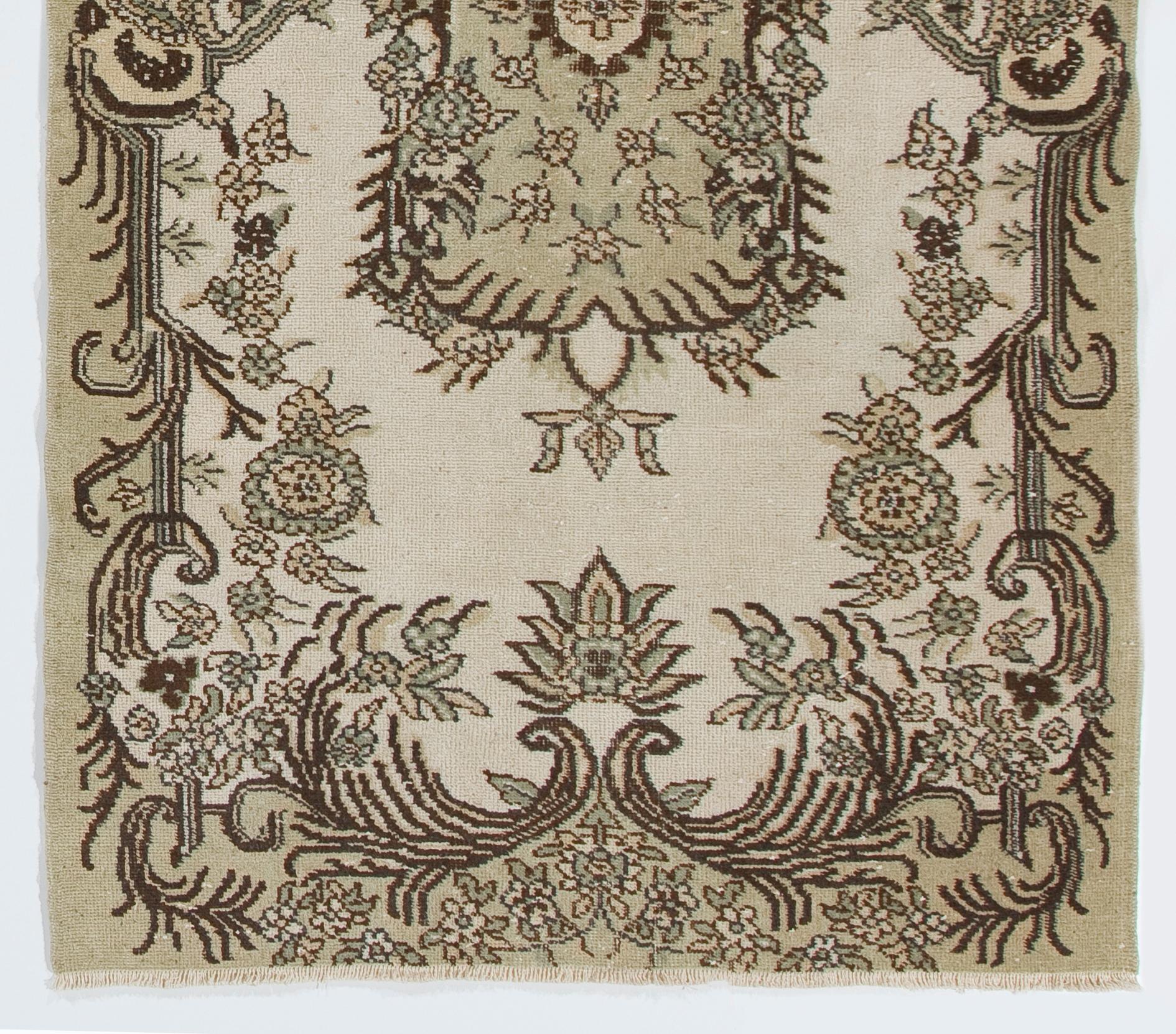 Turkish 4x7 ft Hand Knotted Vintage Anatolian Oushak Accent Rug with Medallion Design For Sale