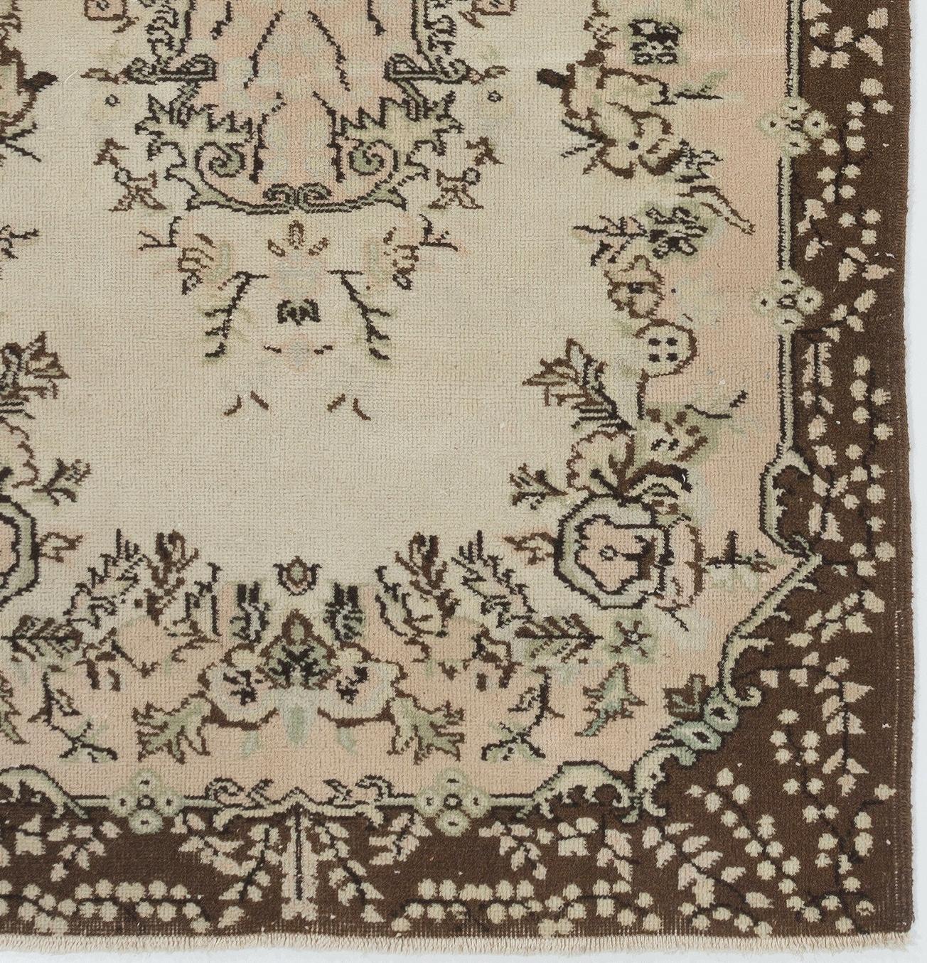 Turkish 4x7 Ft Hand-Knotted Vintage Floral Garden Design Anatolian Accent Rug. ca 1960 For Sale