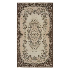 4x7 Ft Handgeknüpfter Vintage-Teppich im floralen Gartendesign mit Anatolian-Akzent, ca. 1960