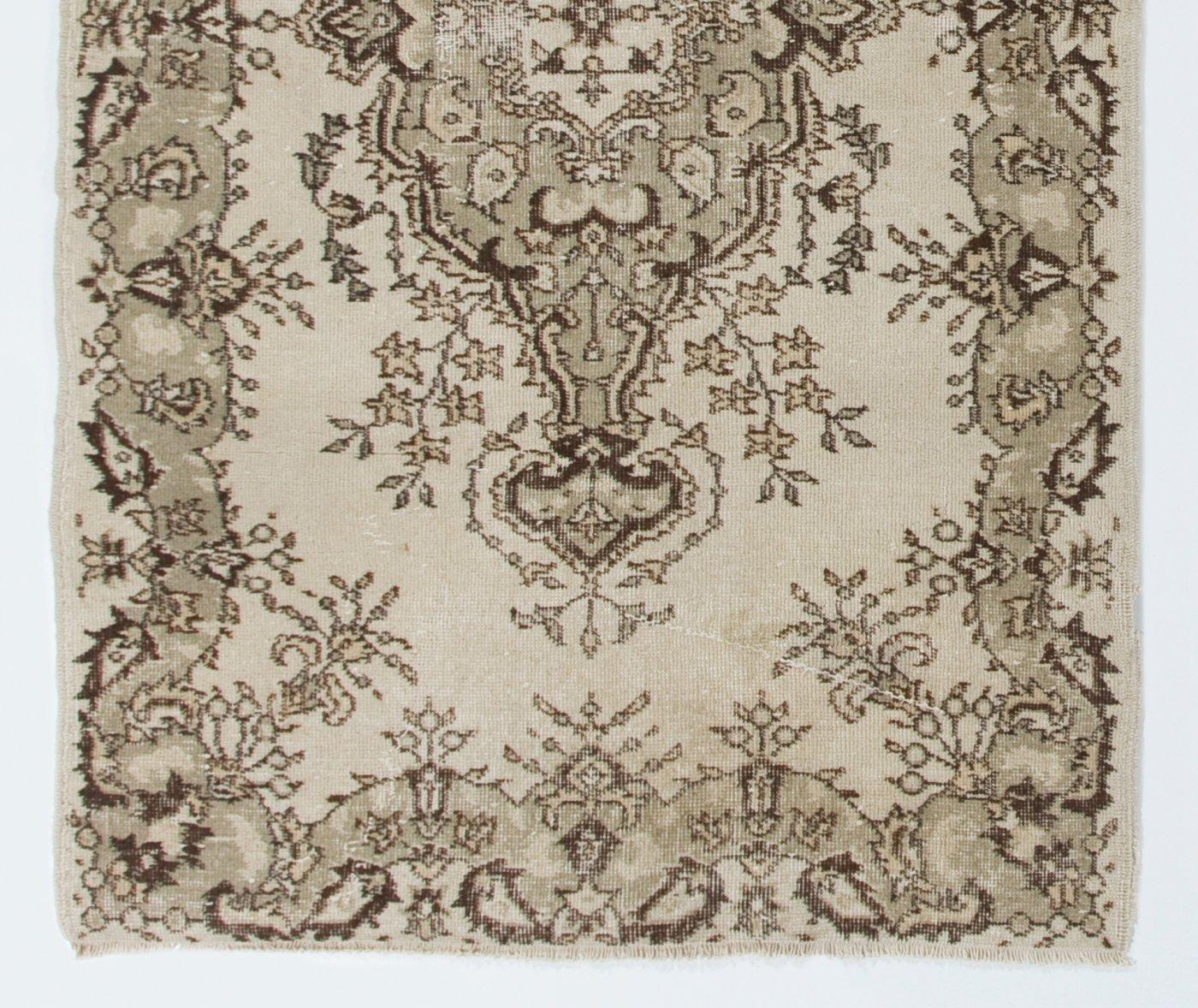 Rustic  4x7 ft Vintage Turkish Accent Rug in Beige. Sun Faded Handmade Carpet