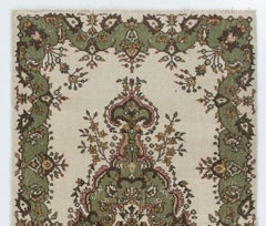 4x7 Ft Handmade Vintage Oushak Accent Rug in Beige, Green, Pink & Orange Colors