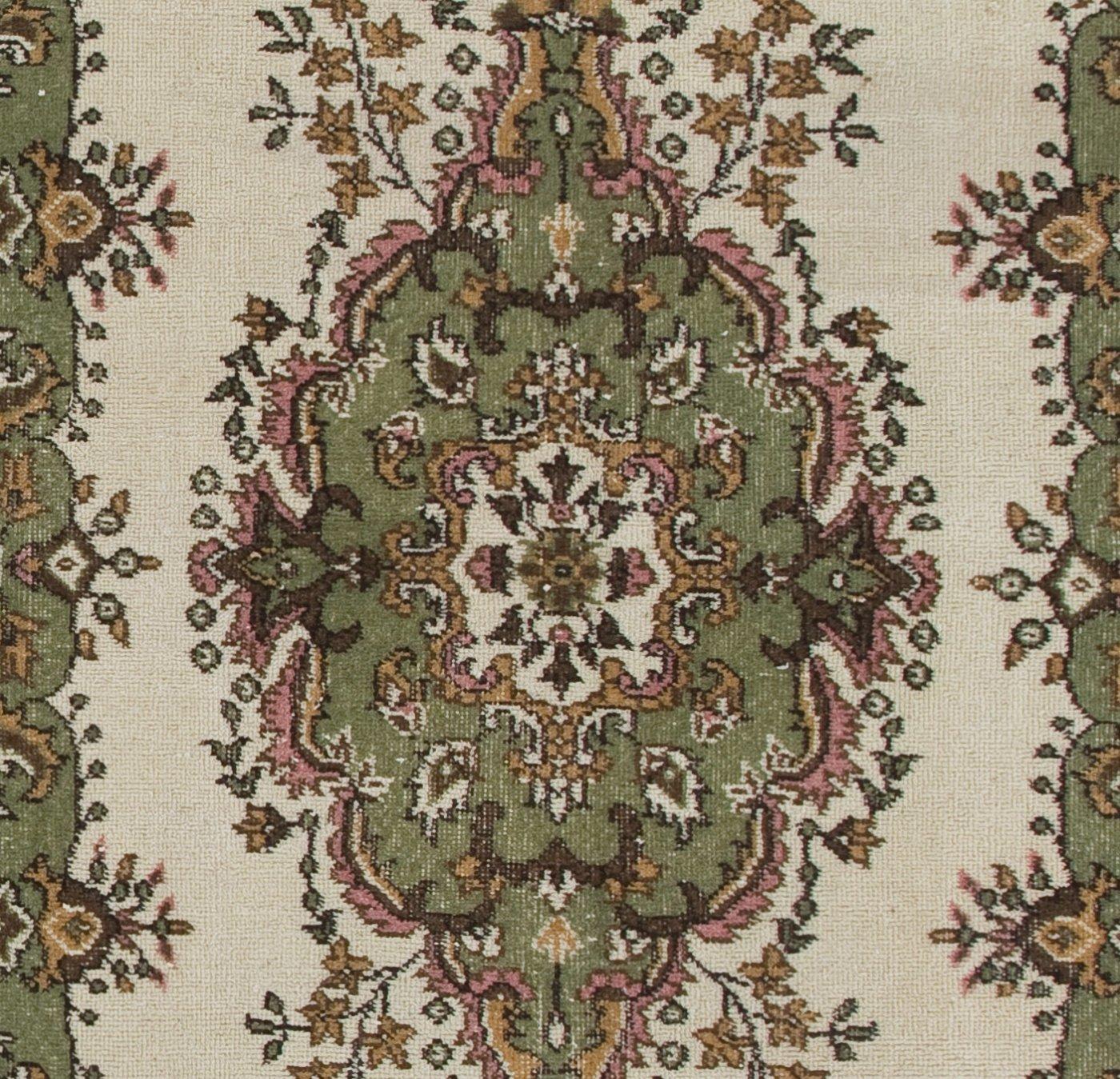 Hand-Knotted 4x7 Ft Handmade Vintage Oushak Accent Rug in Beige, Green, Pink & Orange Colors For Sale