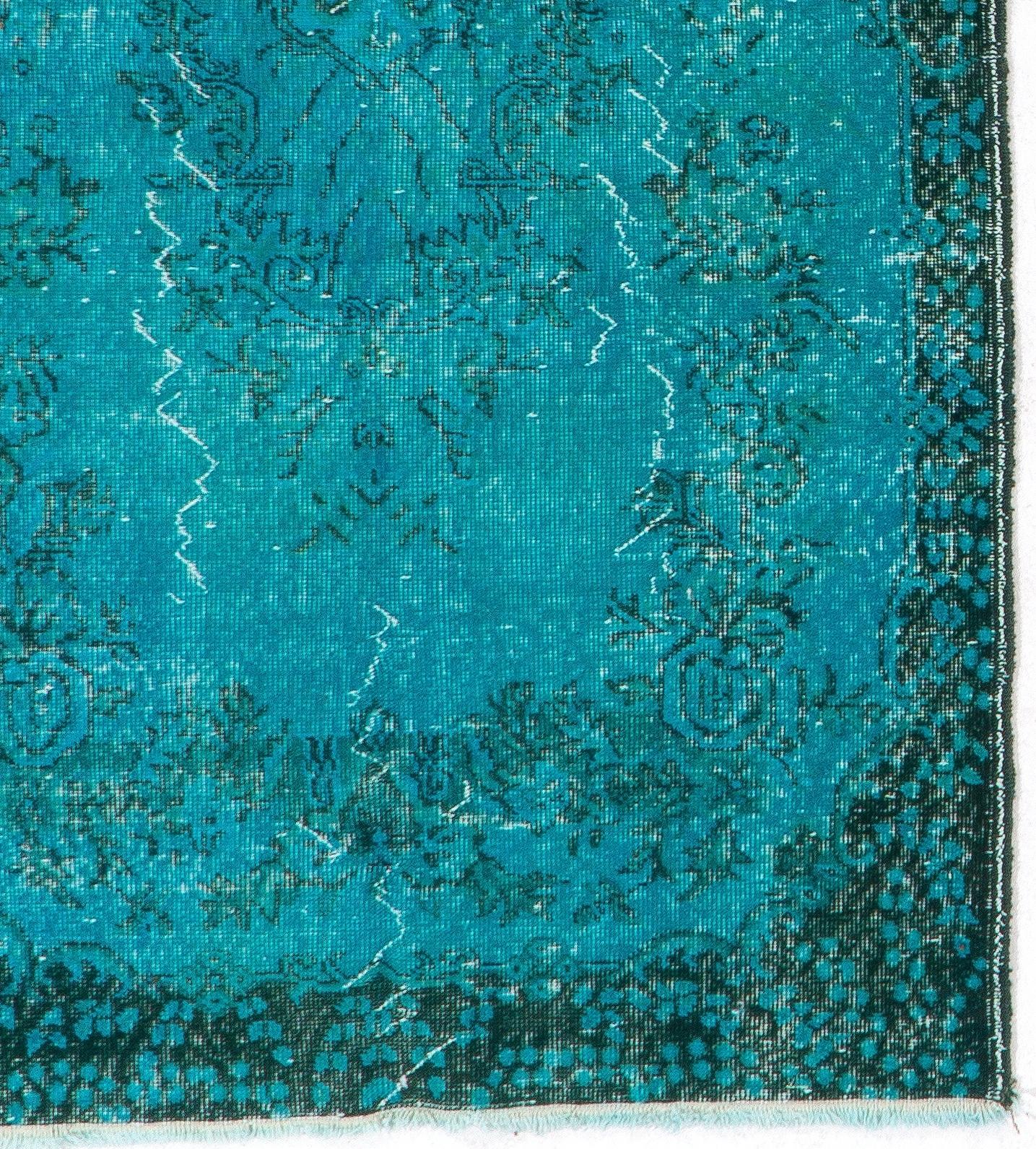 Mid-20th Century 4x7 Ft Hand Knotted Vintage Turkish Accent Rug in Teal, Ideal 4 Modern Interiors For Sale