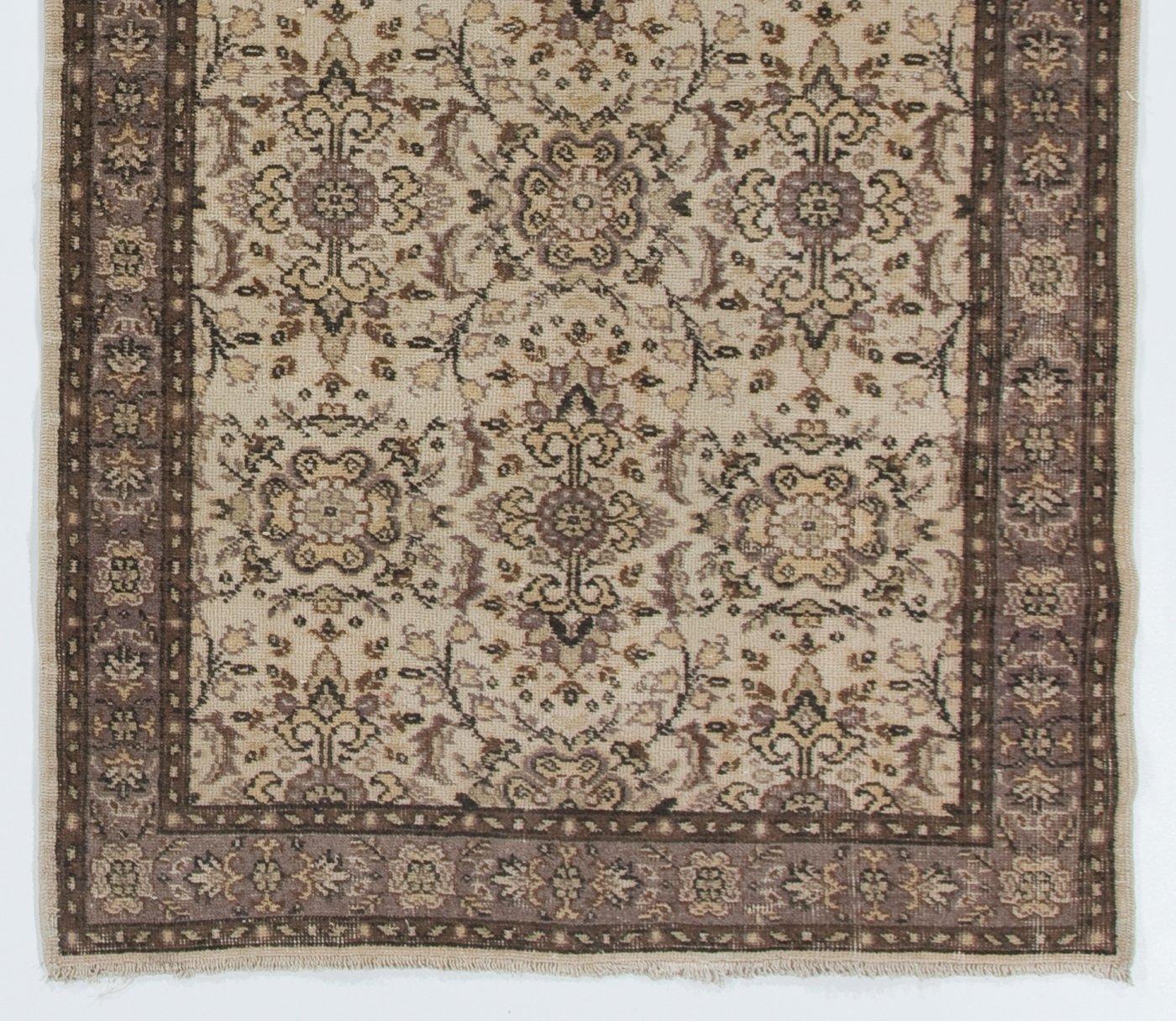 Hand-Knotted 4x7 ft Handmade Mid-Century Turkish Oushak Carpet with All-Over Floral Design For Sale