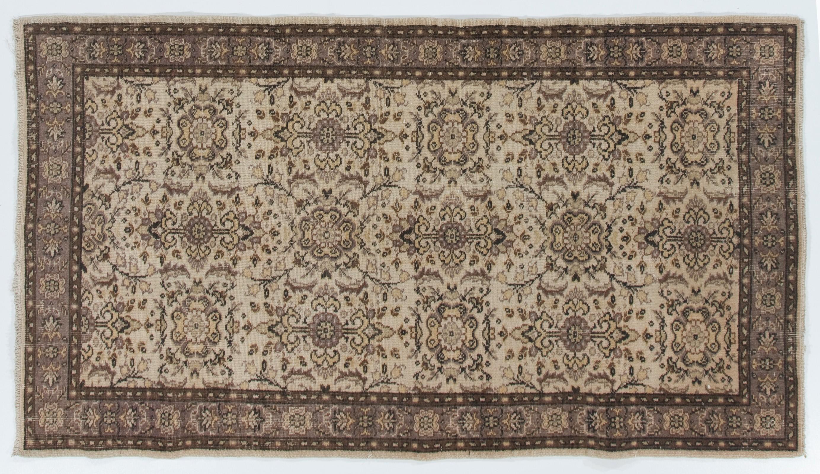 20th Century 4x7 ft Handmade Mid-Century Turkish Oushak Carpet with All-Over Floral Design For Sale