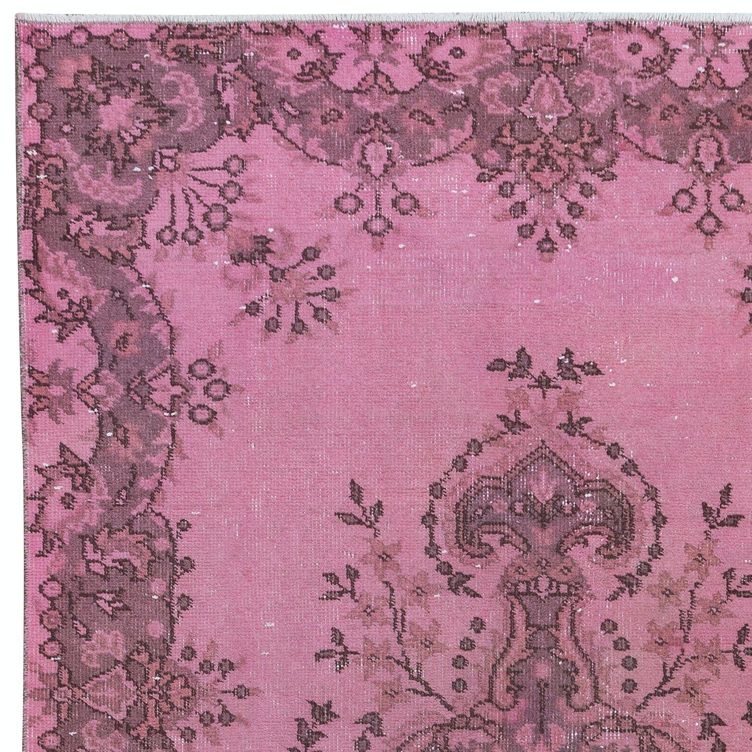 Modern 4x7 Ft Handmade Turkish Accent Rug in Pink, Rustic Small Kitchen Rug For Sale