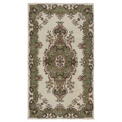 4x7 Ft Handmade Vintage Oushak Accent Rug in Beige, Green, Pink & Orange Colors