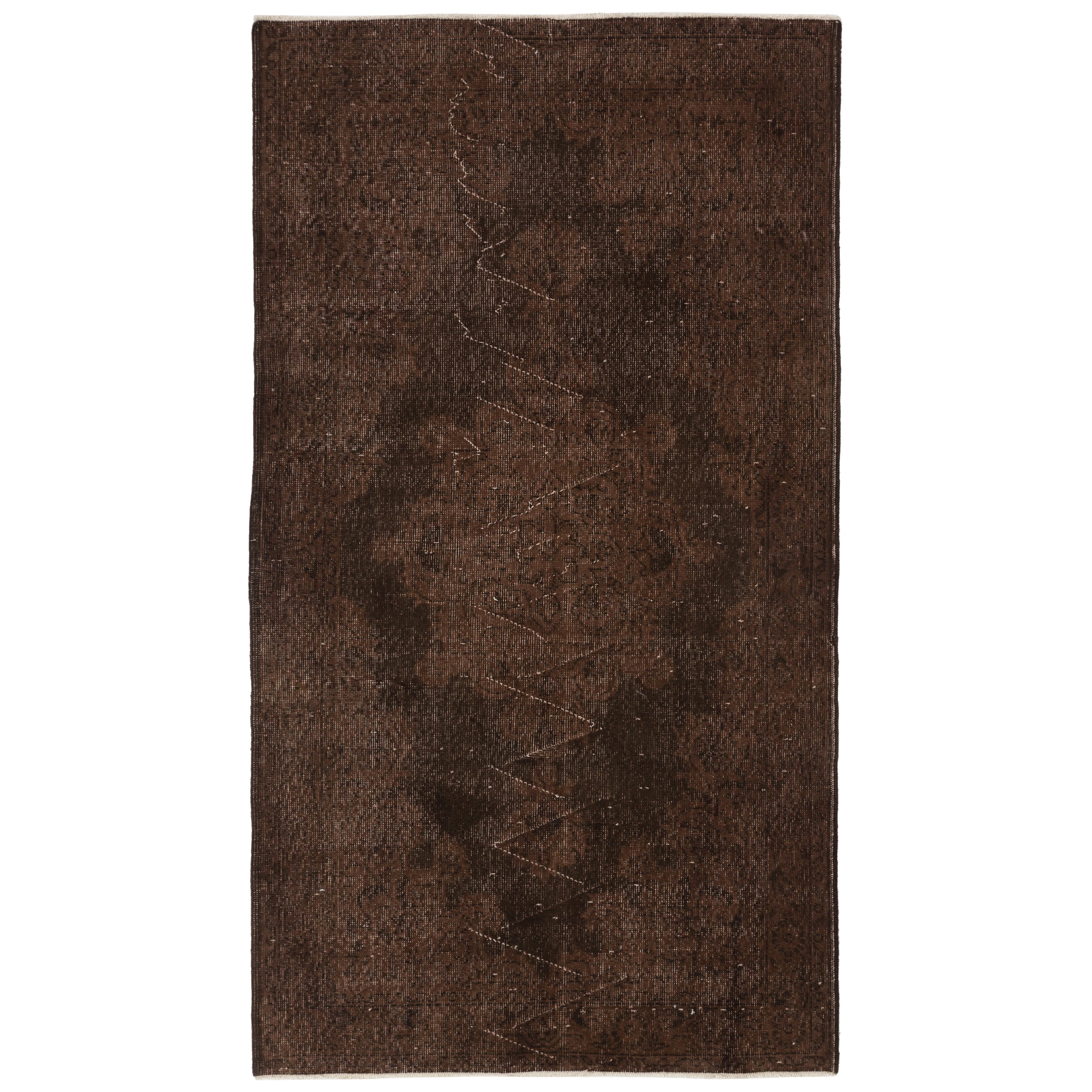 4x7 Ft Handmade Vintage Turkish Rug Over-Dyed in Brown for Contemporary Interior
