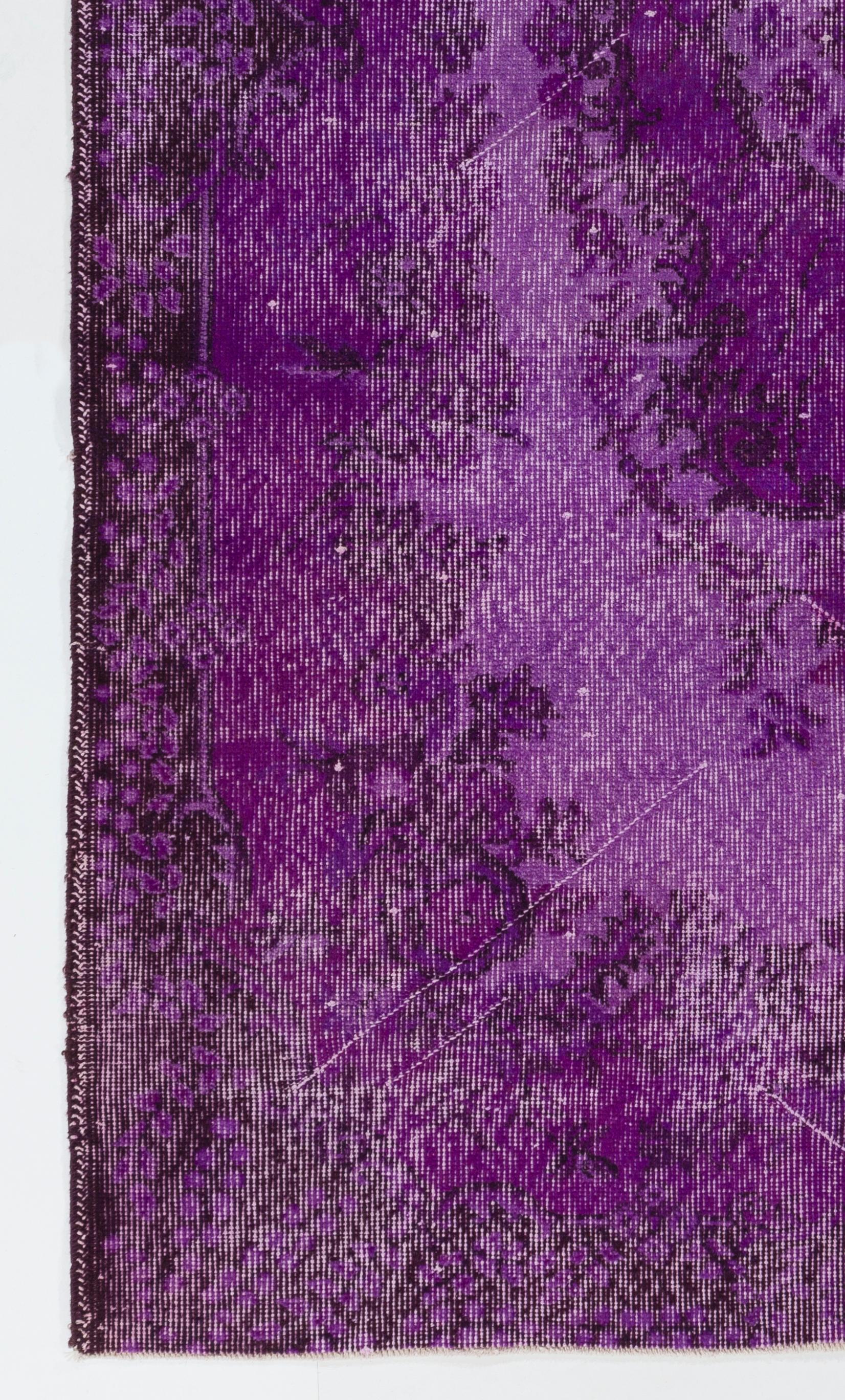 Hand-Woven 4x6.8 Ft Handmade Vintage Turkish Rug in Purple, Modern Baroque Design Carpet