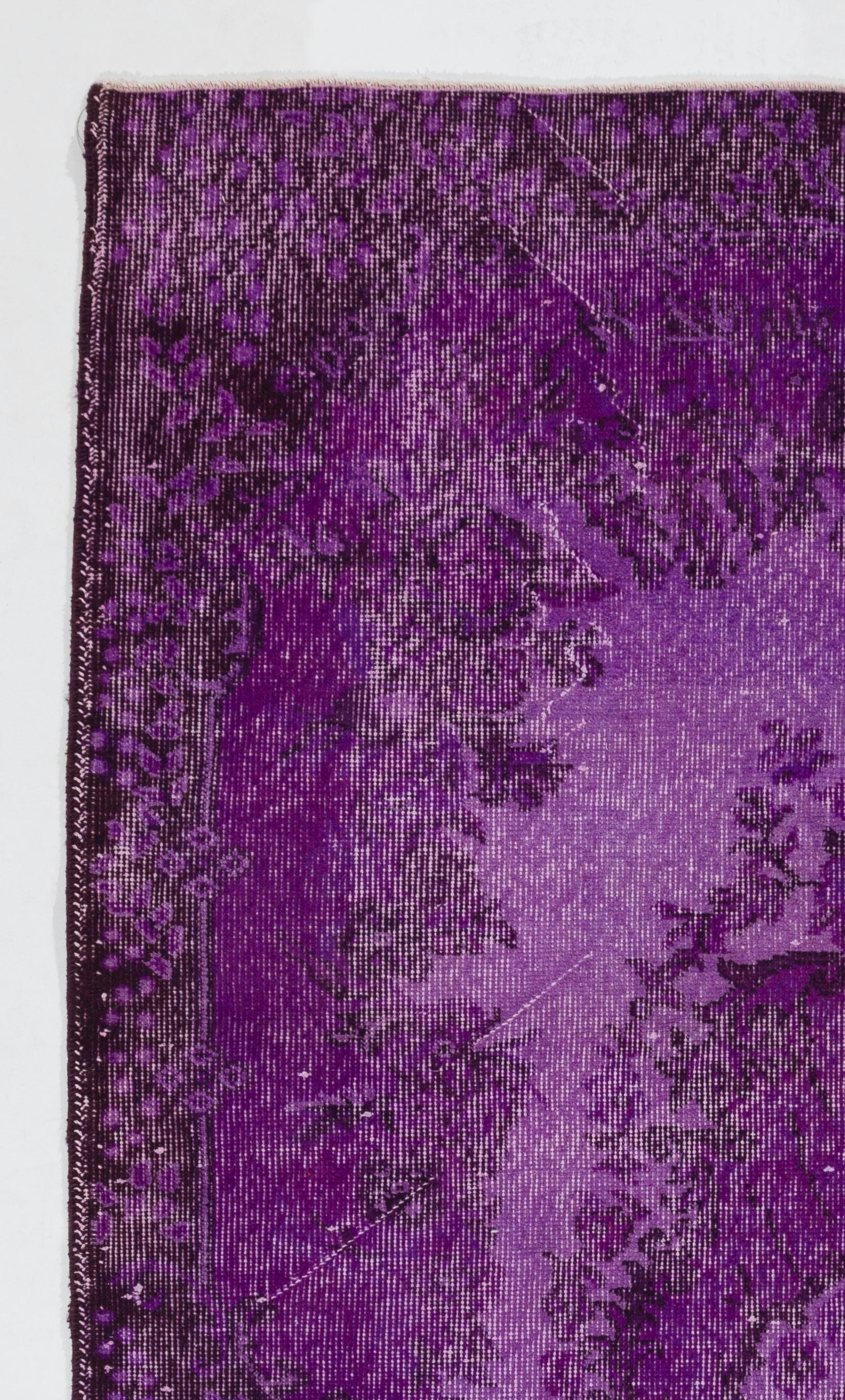 Mid-17th Century 4x6.8 Ft Handmade Vintage Turkish Rug in Purple, Modern Baroque Design Carpet