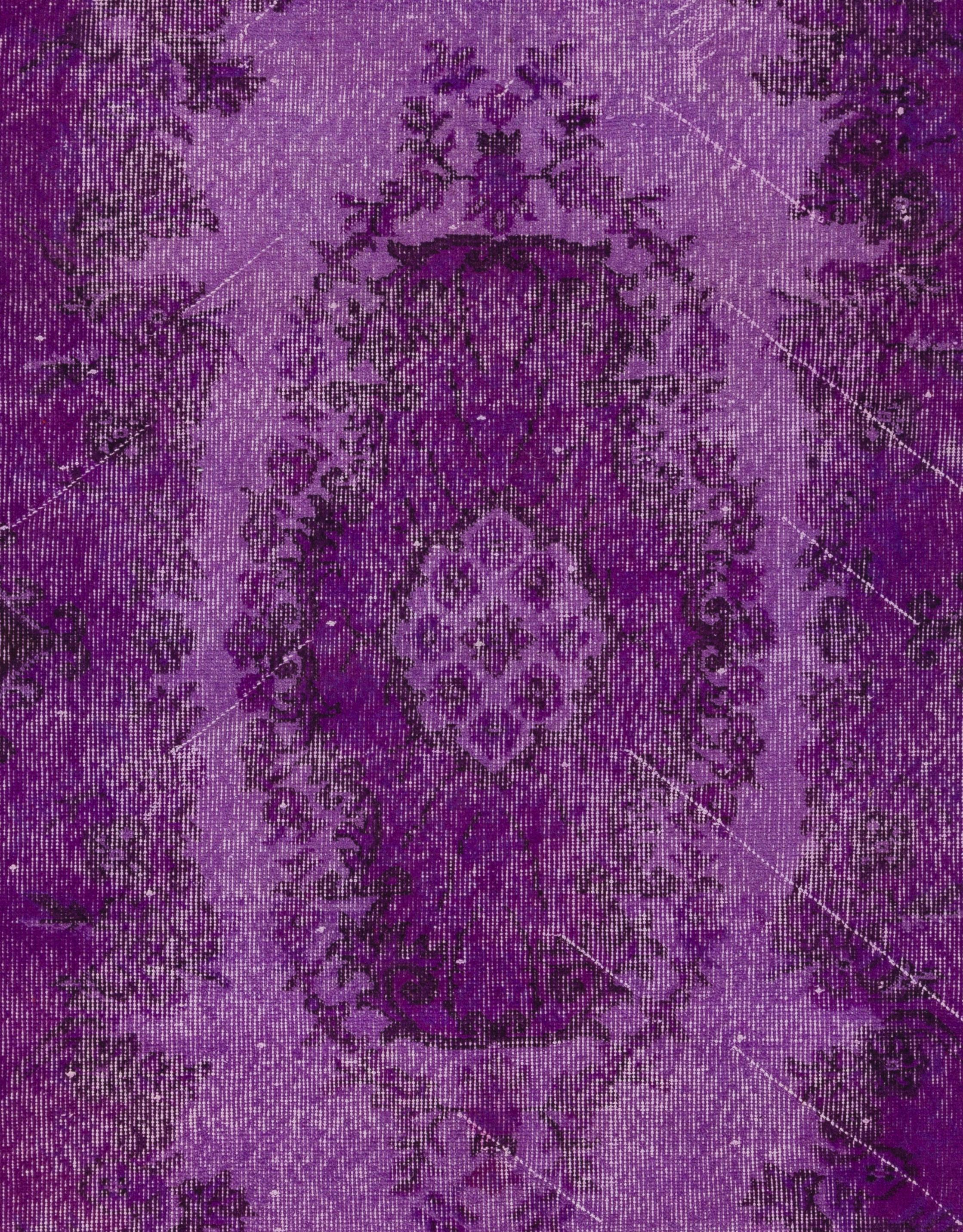 Wool 4x6.8 Ft Handmade Vintage Turkish Rug in Purple, Modern Baroque Design Carpet