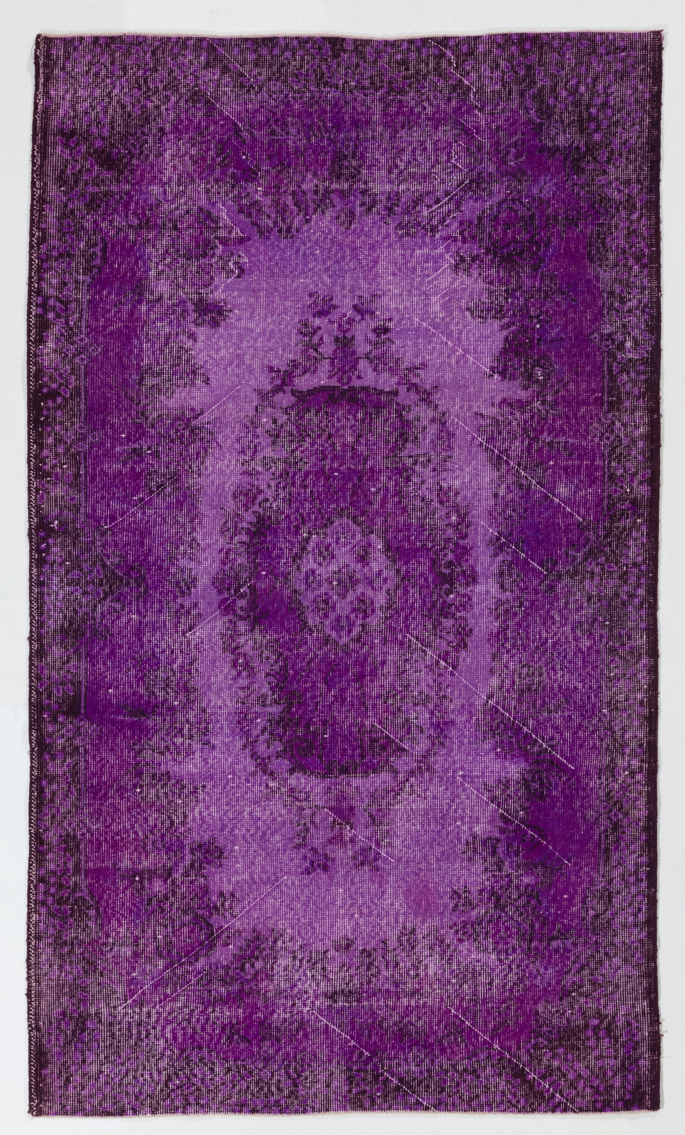 4x6.8 Ft Handmade Vintage Turkish Rug in Purple, Modern Baroque Design Carpet
