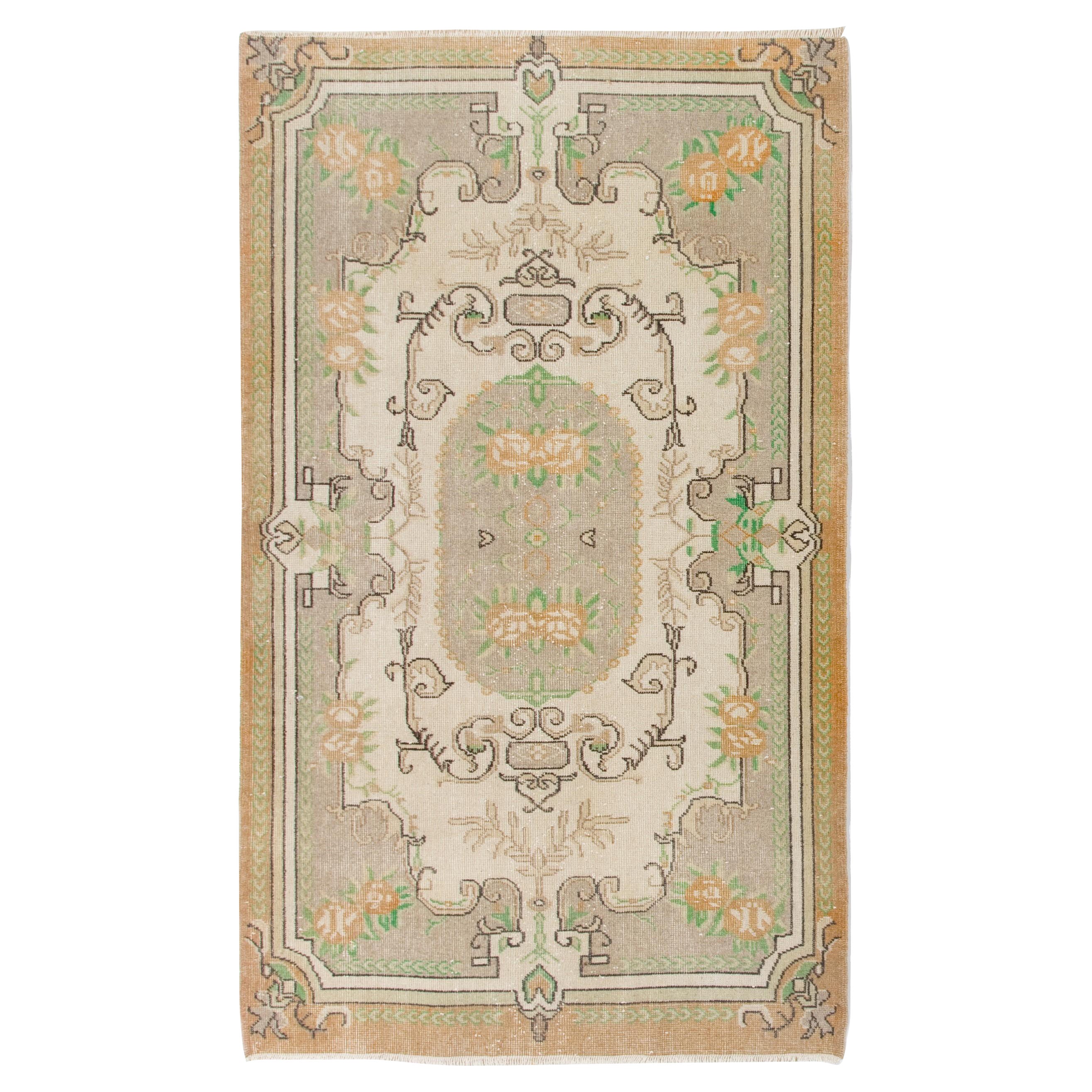 4x7 Fuß Französischer Aubusson inspirierter handgefertigter türkischer Wollteppich mit Blumenmuster
