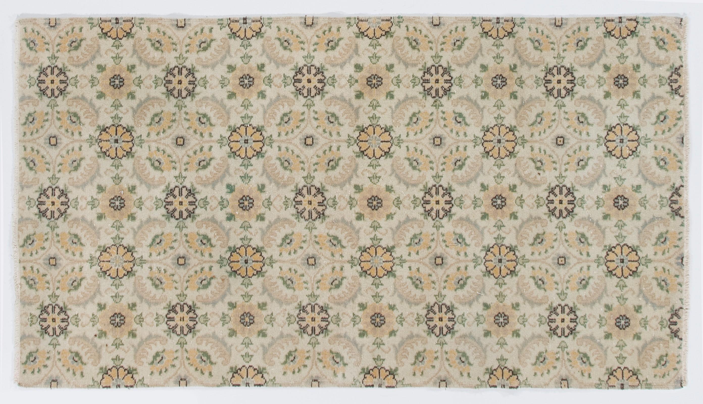 Hand-Knotted Mid-Century Handmade Central Anatolian Accent Rug with Floral Design For Sale