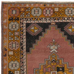4x7 Ft Mid Century Handmade Turkish Village Wollteppich in Faded Coral und Gold