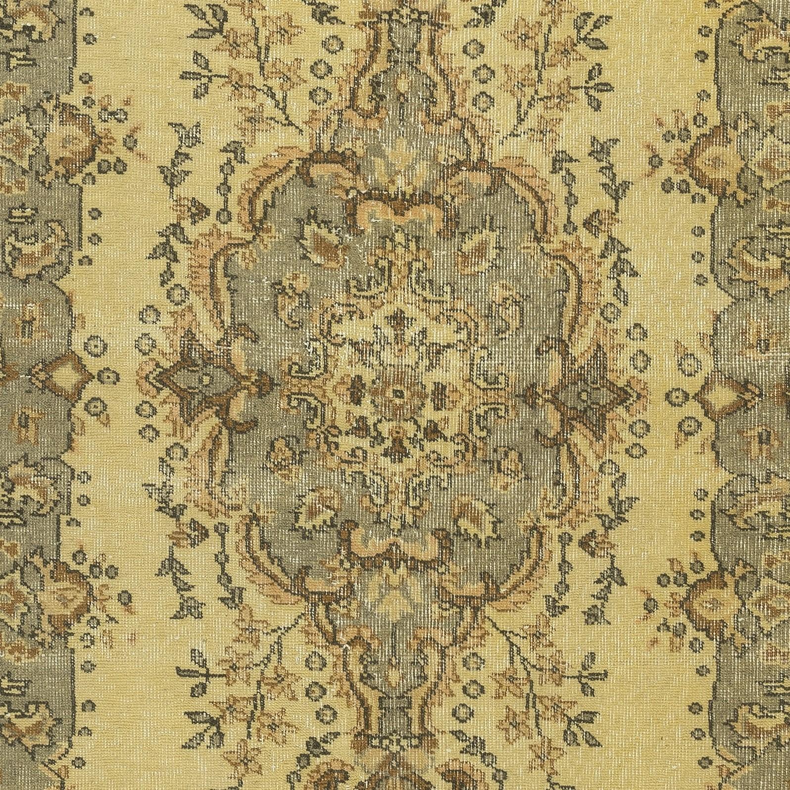 4x7 Ft Moderner handgefertigter Wollteppich mit Medaillon-Design und gelbem Hintergrund im Zustand „Gut“ im Angebot in Spring Valley, NY