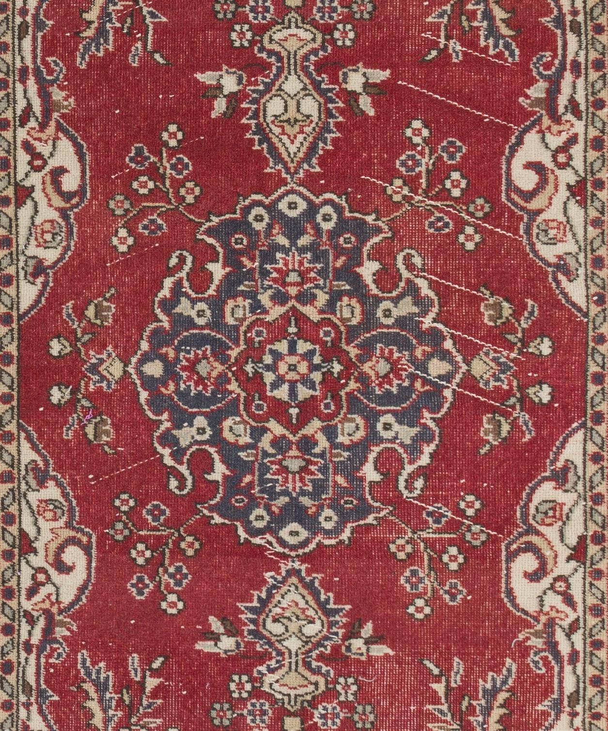 Turkish 4x7 Ft One-of-a-Kind Vintage Hand-Knotted Anatolian Wool Rug in Red and Ivory For Sale