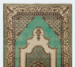 4x7 ft One of a kind Vintage Hand-knotted Green Turkish Wool Accent Rug, Ca 1970