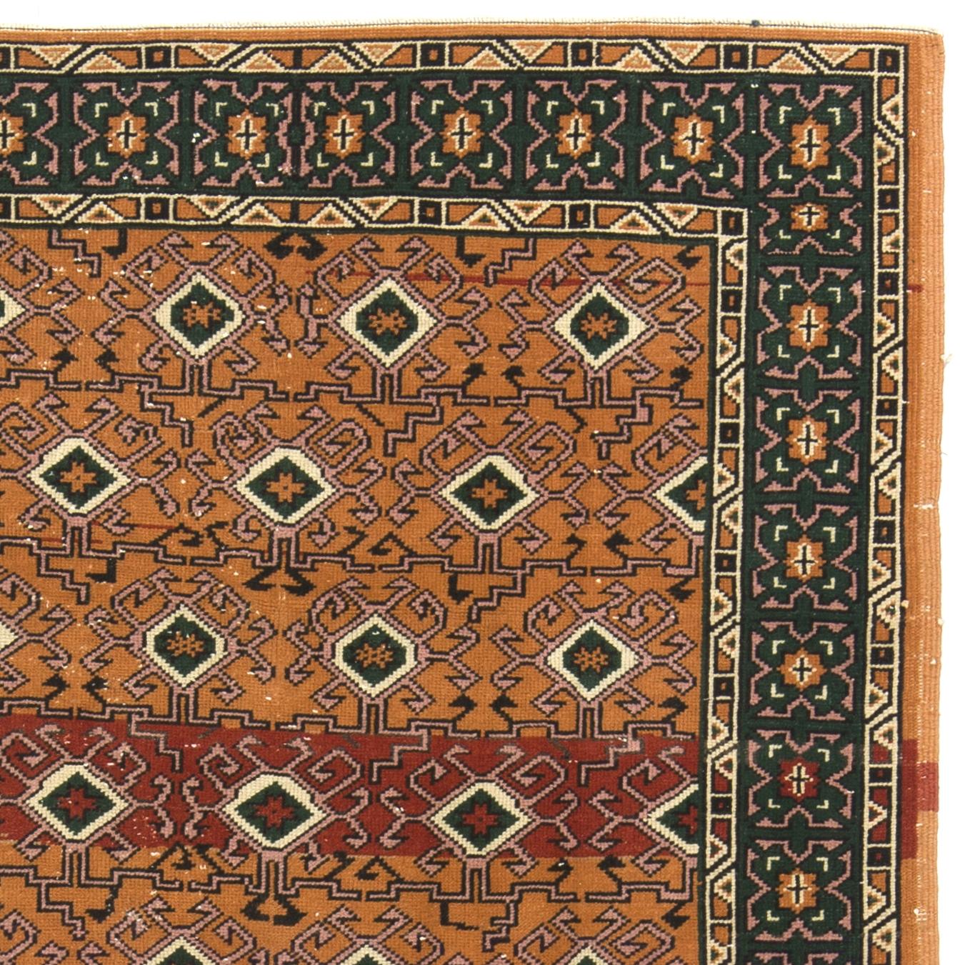Rustic 4x7 ft One-of-a-kind Vintage Handmade Turkish Wool Rug with Geometric Design For Sale