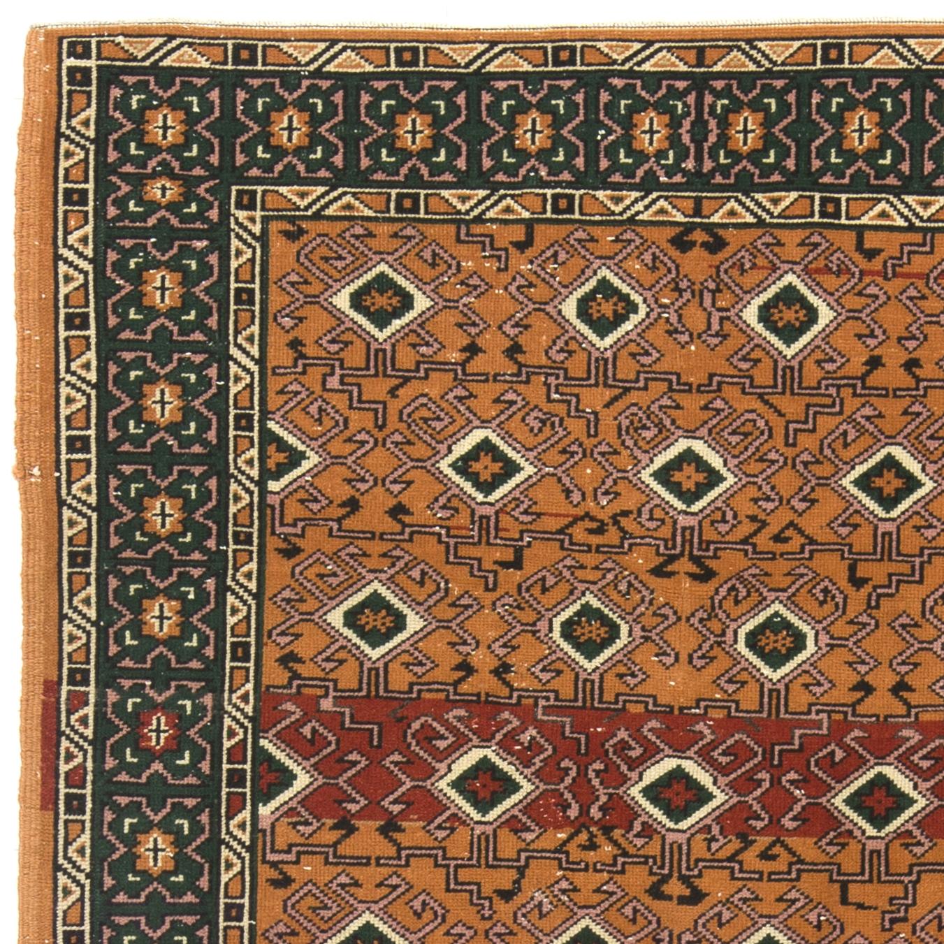 Hand-Woven 4x7 ft One-of-a-kind Vintage Handmade Turkish Wool Rug with Geometric Design For Sale