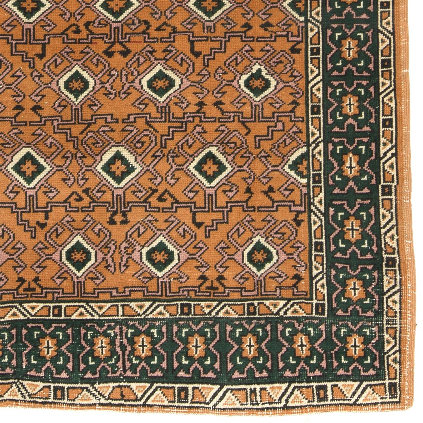 4x7 ft One-of-a-kind Vintage Handmade Turkish Wool Rug with Geometric Design In Good Condition For Sale In Spring Valley, NY