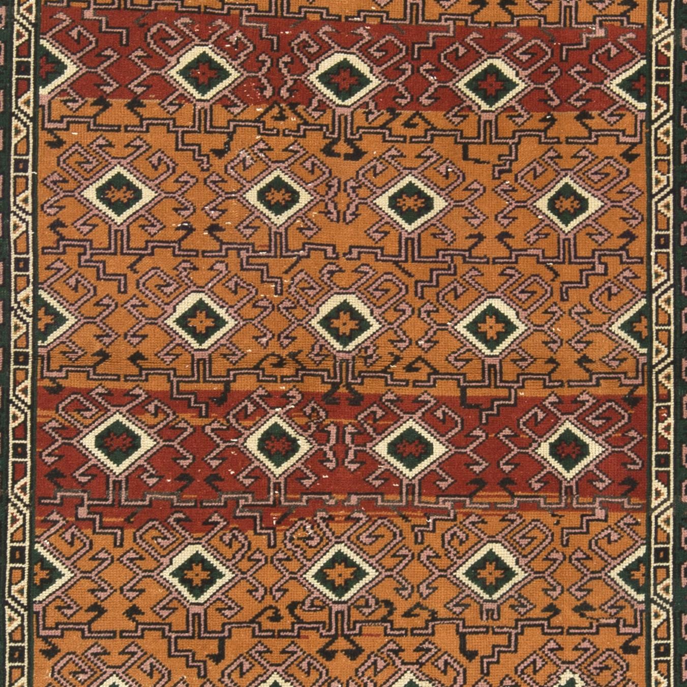 Mid-20th Century 4x7 ft One-of-a-kind Vintage Handmade Turkish Wool Rug with Geometric Design For Sale