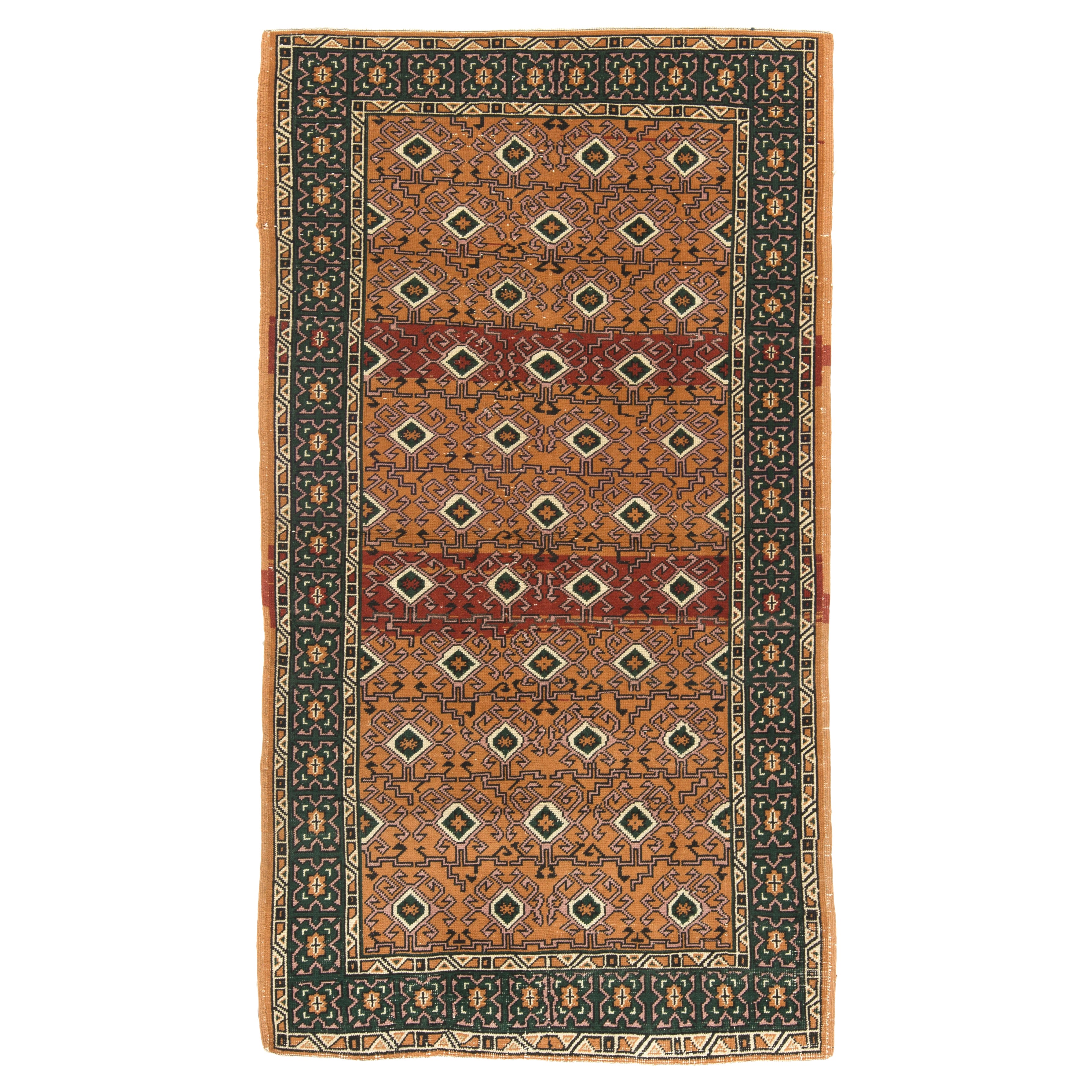 4x7 ft One-of-a-kind Vintage Handmade Turkish Wool Rug with Geometric Design For Sale